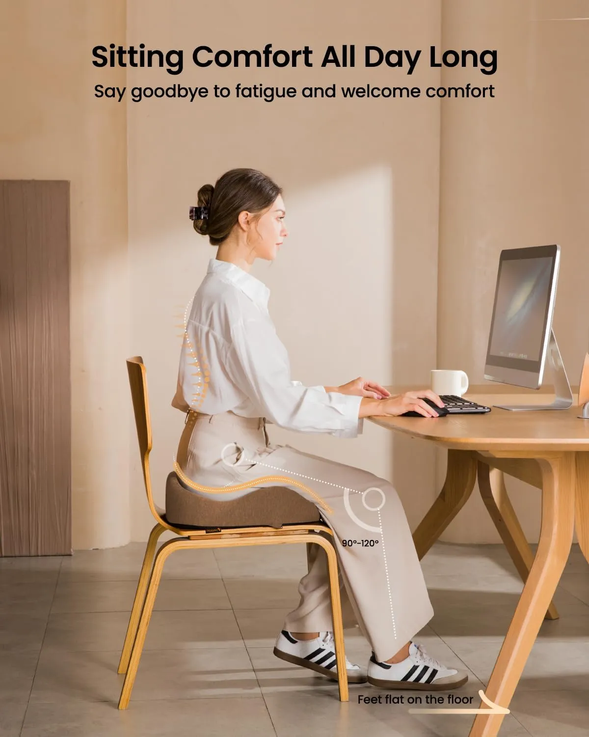 ProtoArc Seat Cushion for Tailbone Pain Relief, Office Chair Cushion, Coccyx Cushion, Ergonomic Memory Foam Seat Cushion for Home, Car, Pressure Relief Pad for Hip, Coccyx, All Day Comfort - Coffee
