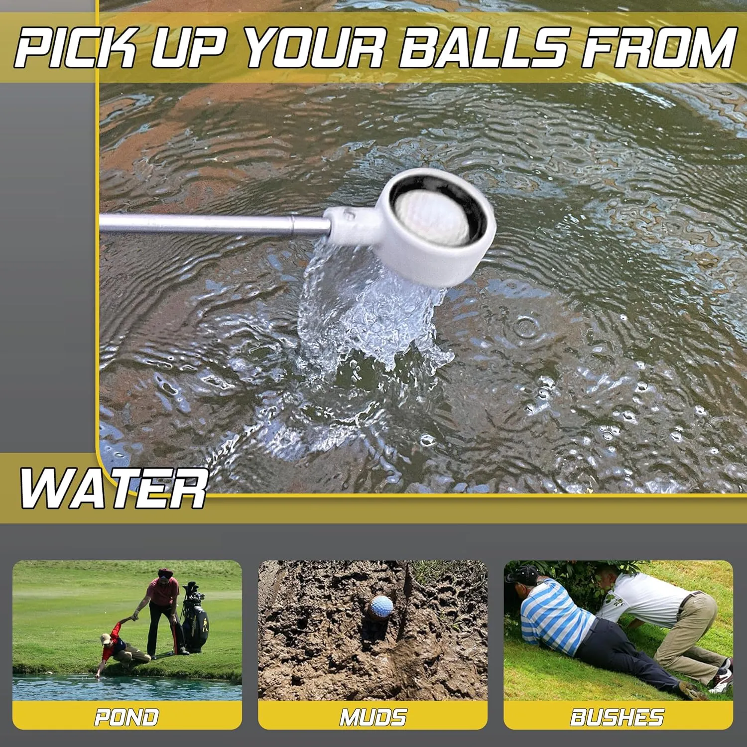 prowithlin Golf Ball Retriever, Golf Ball Retriever Telescopic, Ball Retriever Tool Golf with Rubber Loop, Non-Rust Golf Ball Retriever for Water, Excellent Golf Accessories Golf Gift for Men