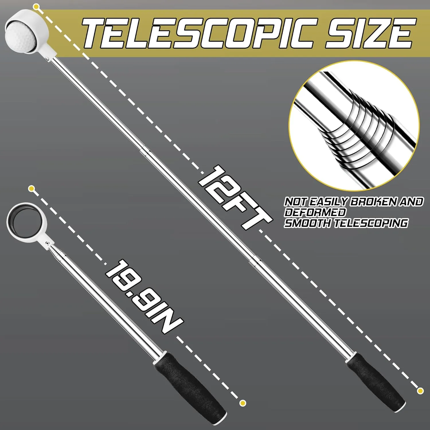 prowithlin Golf Ball Retriever, Golf Ball Retriever Telescopic, Ball Retriever Tool Golf with Rubber Loop, Non-Rust Golf Ball Retriever for Water, Excellent Golf Accessories Golf Gift for Men