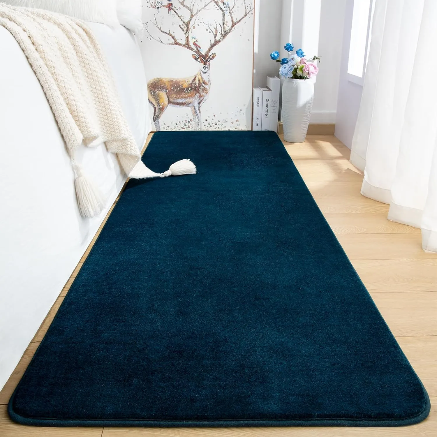Przemy Washable Runner Rug for Bedroom Living Room, 2x6 Feet Navy Blue Memory Foam Hallway Rugs, Super Soft Modern Indoor Carpet for Bedside Kids Room Boys Girls Dorm Nursery Decor Mat
