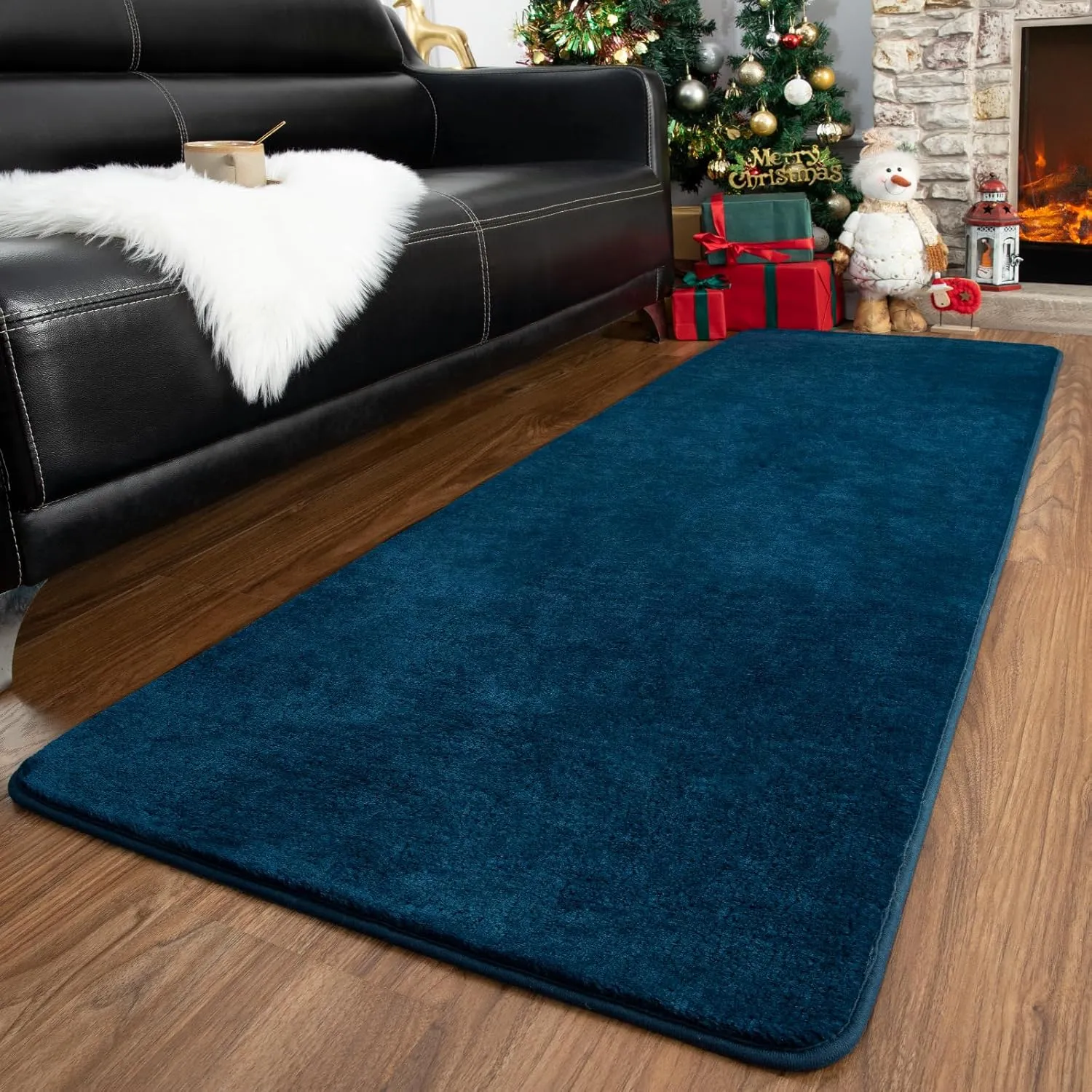 Przemy Washable Runner Rug for Bedroom Living Room, 2x6 Feet Navy Blue Memory Foam Hallway Rugs, Super Soft Modern Indoor Carpet for Bedside Kids Room Boys Girls Dorm Nursery Decor Mat