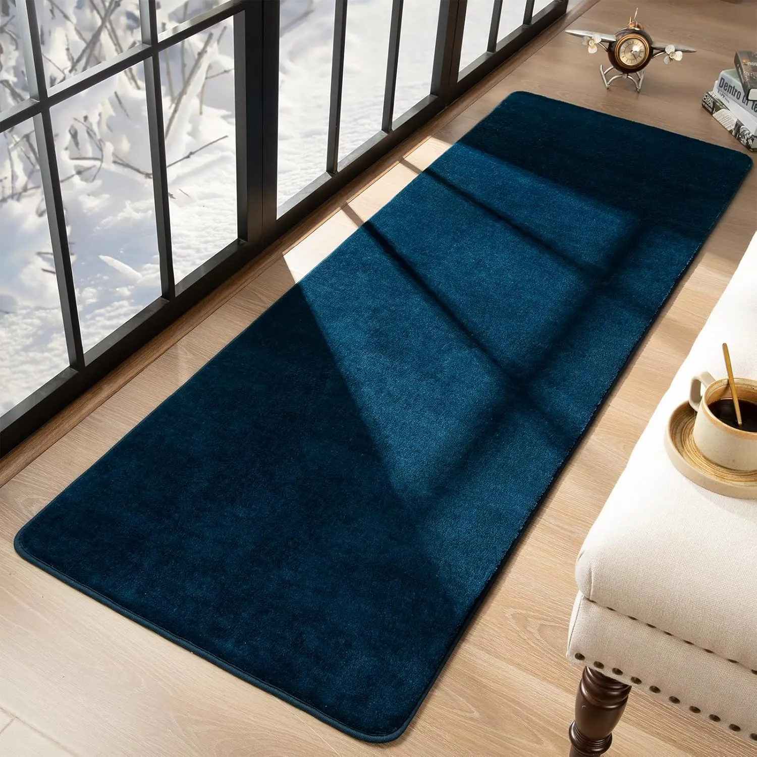 Przemy Washable Runner Rug for Bedroom Living Room, 2x6 Feet Navy Blue Memory Foam Hallway Rugs, Super Soft Modern Indoor Carpet for Bedside Kids Room Boys Girls Dorm Nursery Decor Mat