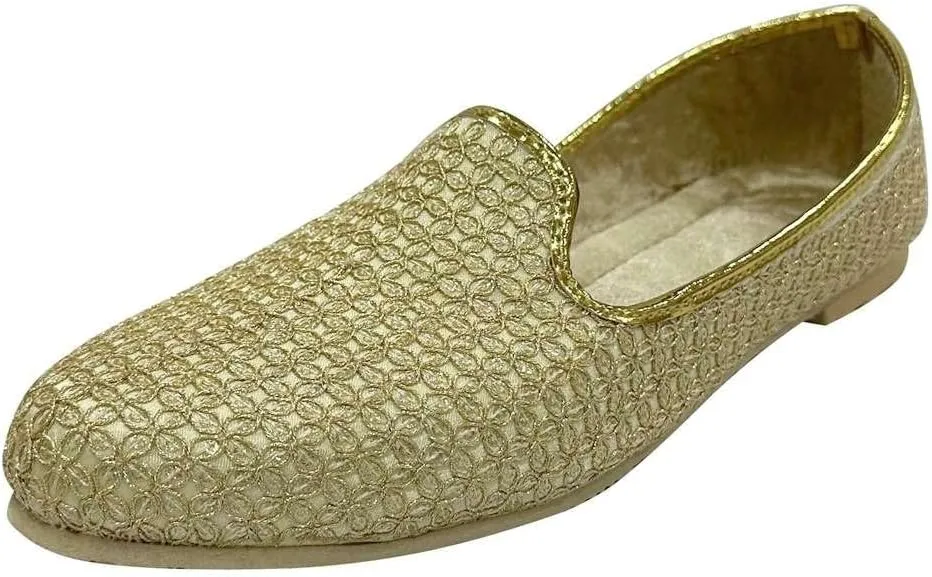 Punjabi Jutti for Men's Traditional Mojaris Shoes Cream Gold Wedding for Groom Indian Handmade Ethnic Jooti