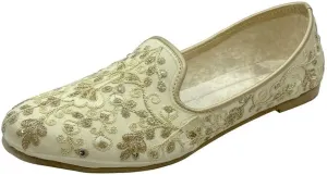 Punjabi Mojaris Mens Shoes Cream Wedding for Groom,Traditional Indian Footwear Ethnic Peshawari Slippers