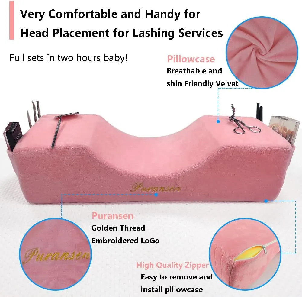 Puransen Lash Pillow for Lash Extensions - Comfortable Velvet Memory Foam Eyelash Pillow, Protect The Neck When Used for Lash Extension Grafting Make Up (Pink)