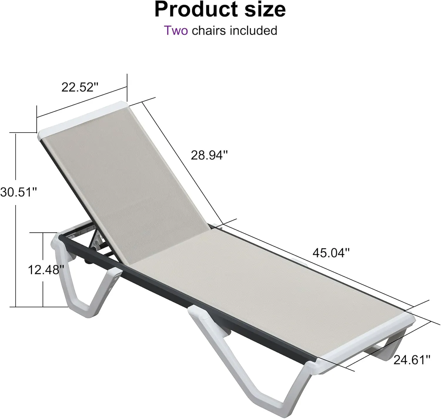 PURPLE LEAF Patio Chaise Lounge Set of 2 Plastic Pool Outdoor Lounge Chair with Aluminum Frame Stackable Patio Tanning Chairs for Poolside Sunbathing Beach Deck Yard, Khaki