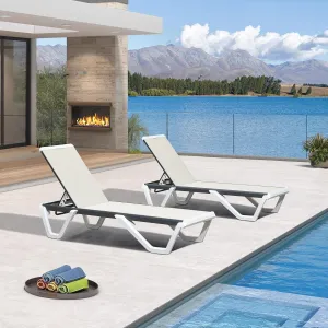 PURPLE LEAF Patio Chaise Lounge Set of 2 Plastic Pool Outdoor Lounge Chair with Aluminum Frame Stackable Patio Tanning Chairs for Poolside Sunbathing Beach Deck Yard, Khaki