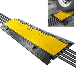 Pyle Durable Cable Protective Ramp Cover - Supports 33000lbs Four Channel Heavy Duty Cord Protection w/ Flip-Open Top Cover, 31.5” x 16.1” x 3.14” Cable Concealer for Indoor Outdoor Use -PCBLCO106