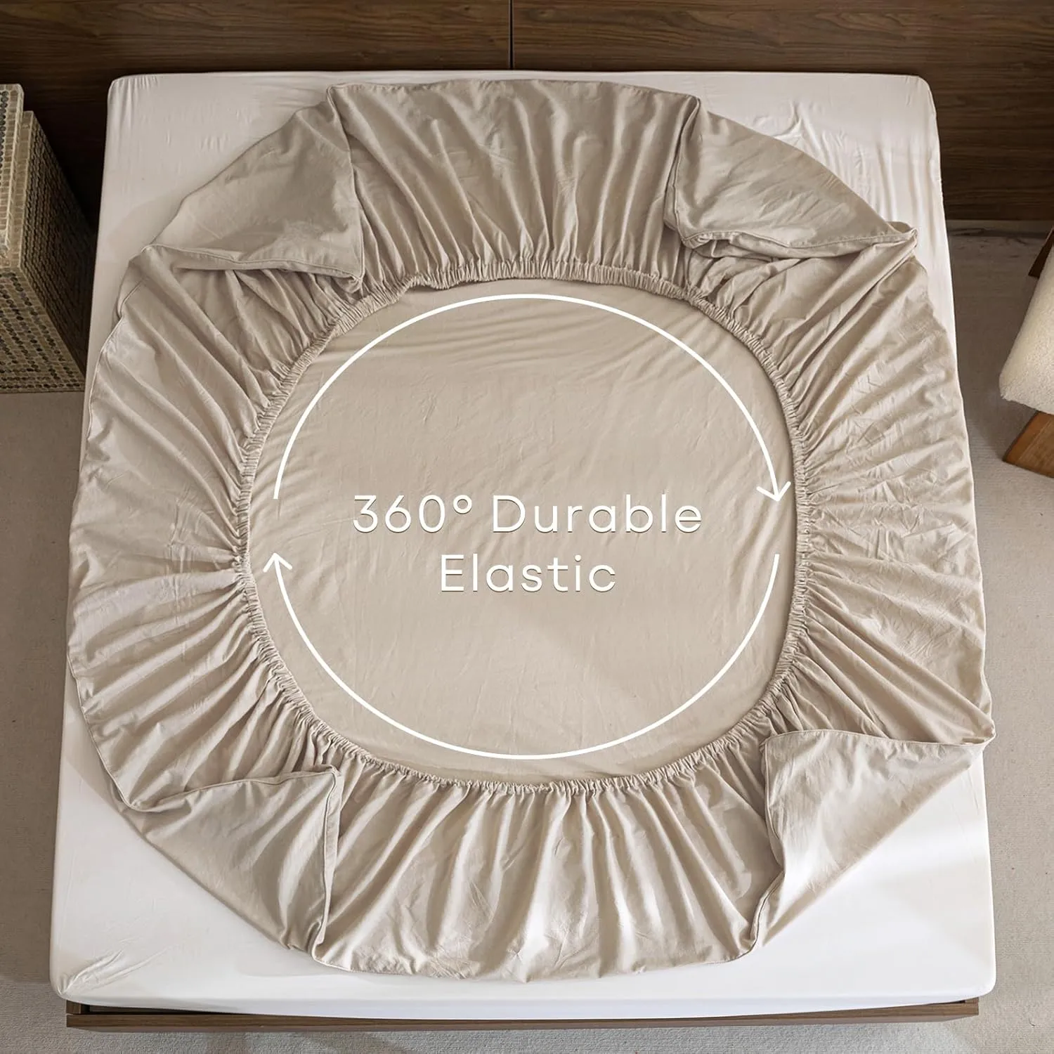 QSH 100% Cotton Queen Sheet Set,Ruffle Bed Sheets Linen Feel Textured Farmhouse Shabby Vintage Chic Bedding 4 Pieces Aesthetic French Country Queen Bed Set Soft Breathable