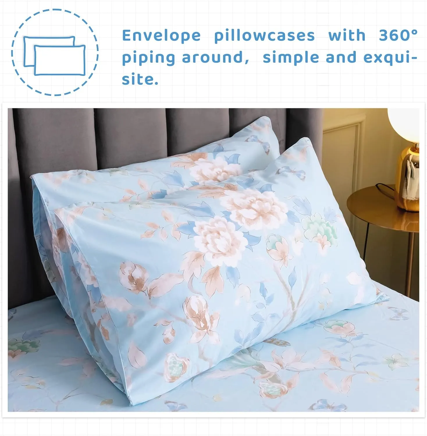 QSH Floral Bed Sheets Set Queen Size - Luxury Bird Butterfly Print Bed Sheet Set - 100% Egyptian Cotton Extra Soft and Breathable - 4 pcs Deep Pockets Flower Bed Sheets