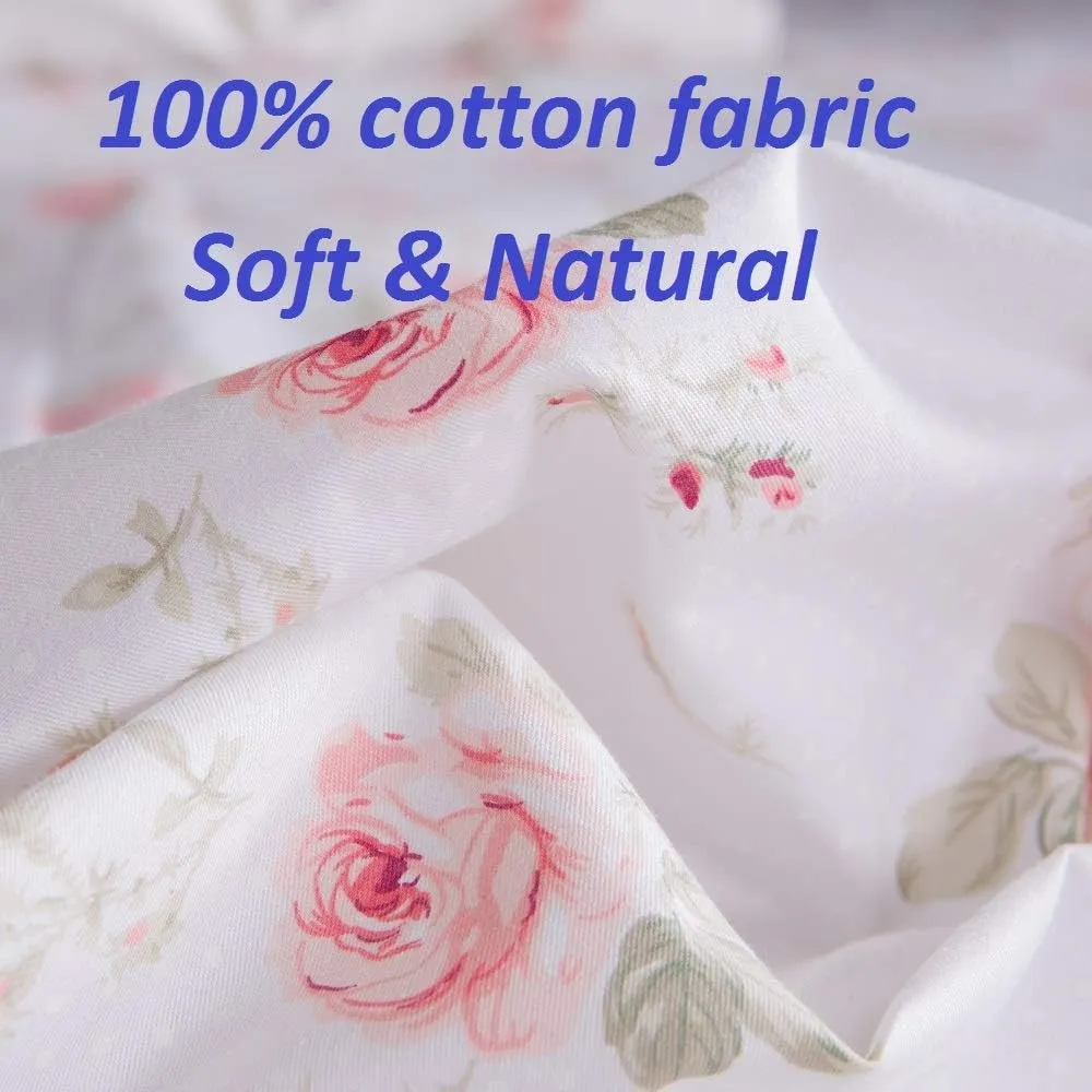 Queen's House Shabby Floral Bed Sheet Set 4-Piece Queen Size French Country Ruffle Bed Sets