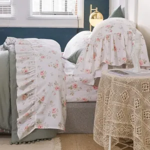 Queen's House Shabby Floral Bed Sheet Set 4-Piece Queen Size French Country Ruffle Bed Sets