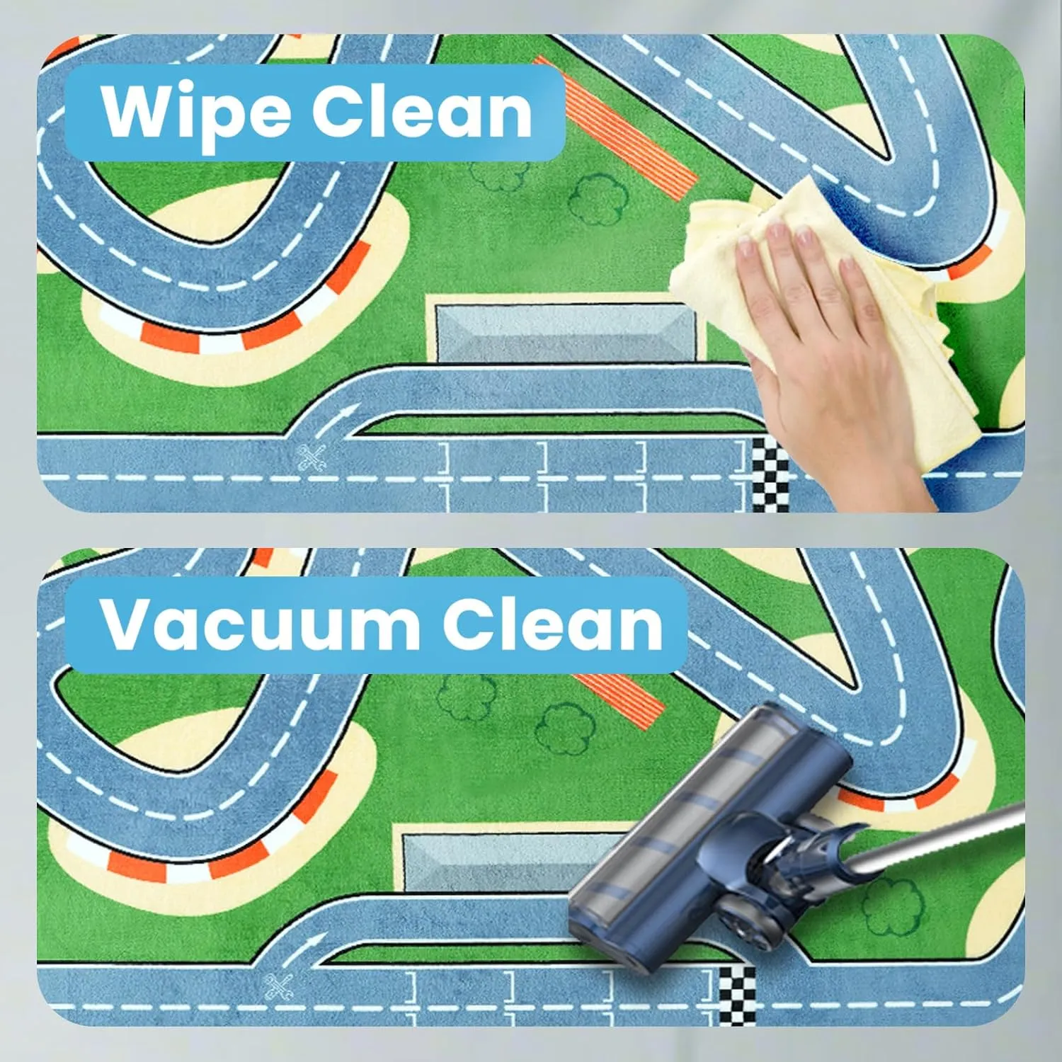 Race Track Playmat Rug, 1.3" Toddler Safety Elasti-Foam Playmat 59"×79" Fun and Education Large Floor Mat for Crawling Activity Race Car Track Play Mat for Boys & Girls