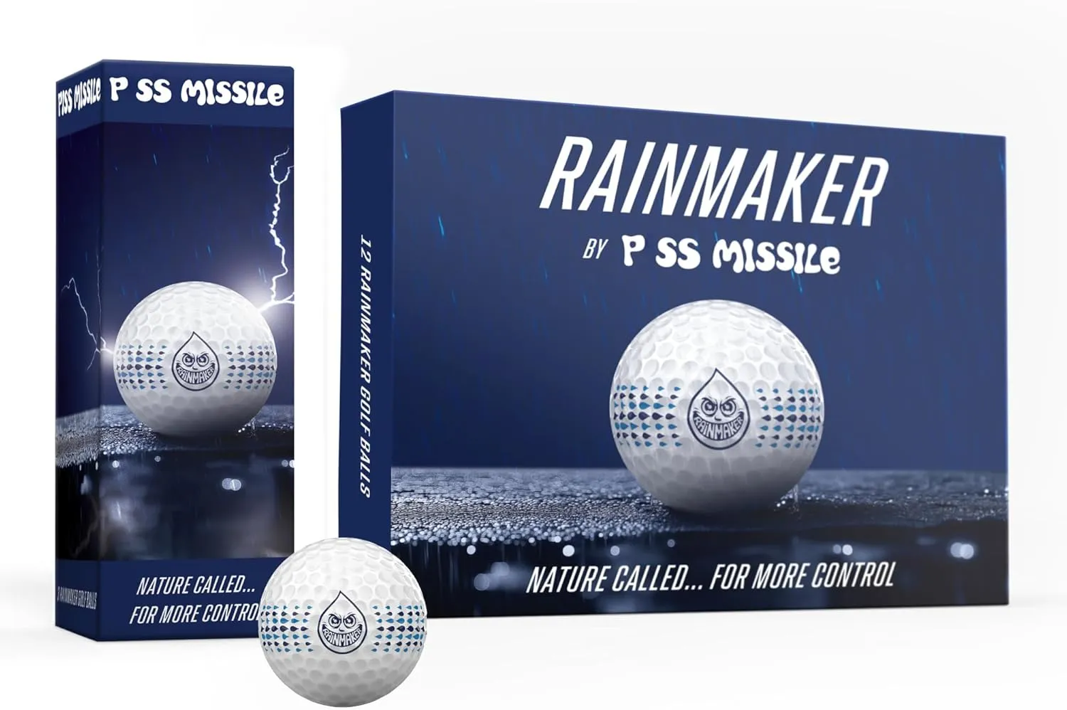 Rain Maker Golf Balls by P*ss Missile - Pro-Level Golf Balls for Spin, Control, Feel - 3-Piece Construction, Urethane Cover, Medium Compression Core - Tour Performance & Workability