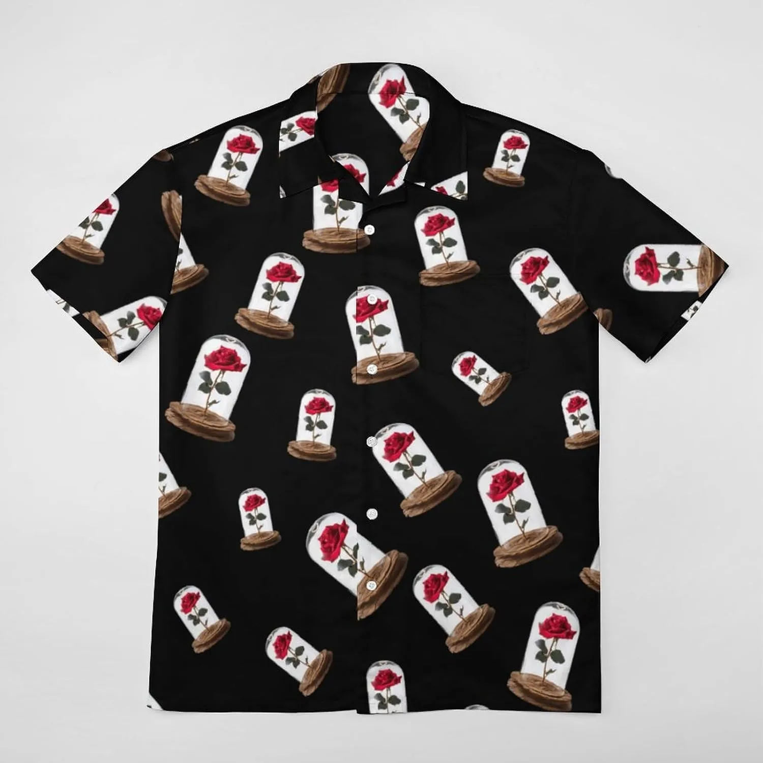 Red Rose Glass Dome Men's Short Sleeve Shirts Casual Novelty Printed Button Down Shirt Summer Tops