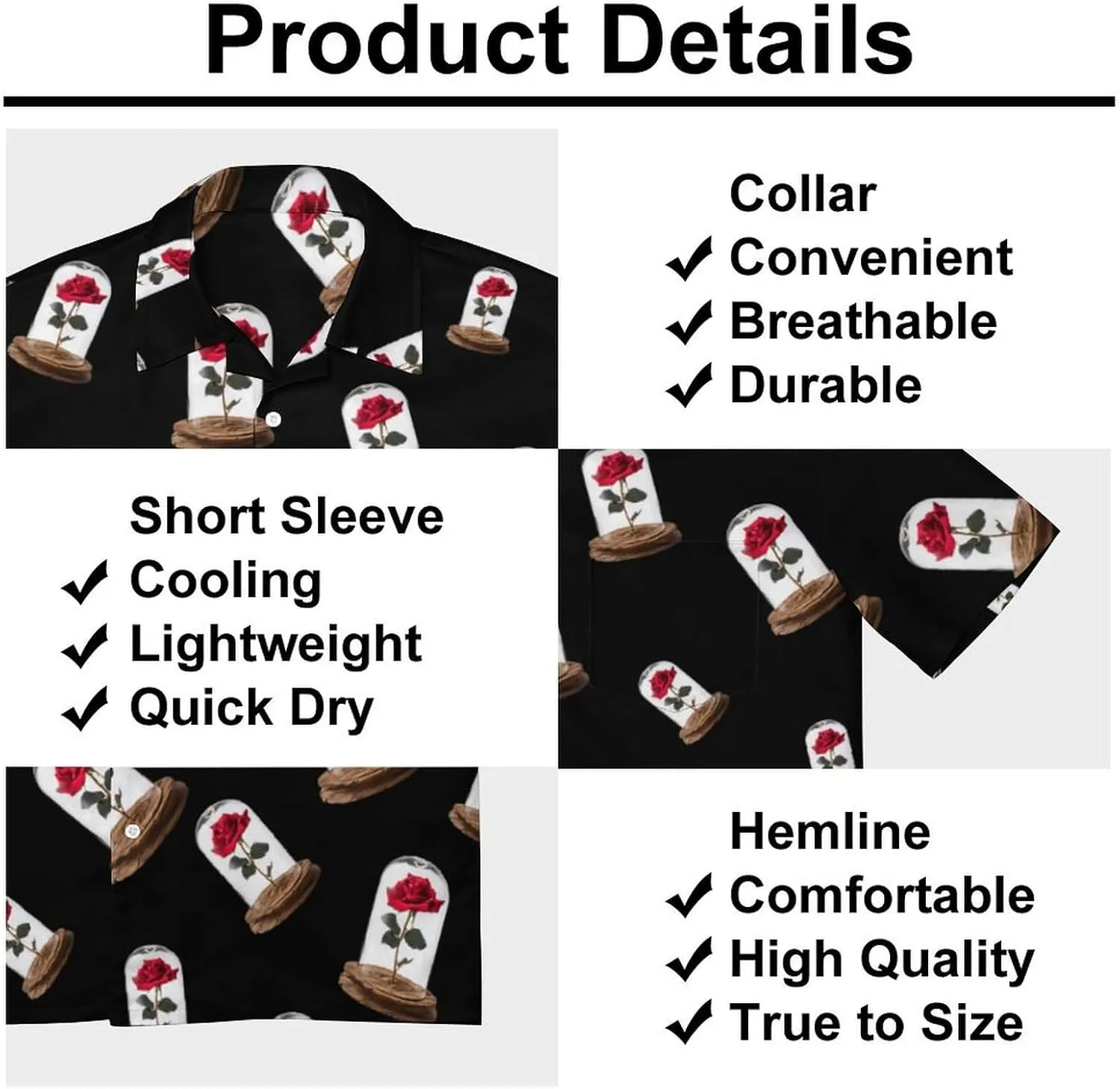 Red Rose Glass Dome Men's Short Sleeve Shirts Casual Novelty Printed Button Down Shirt Summer Tops