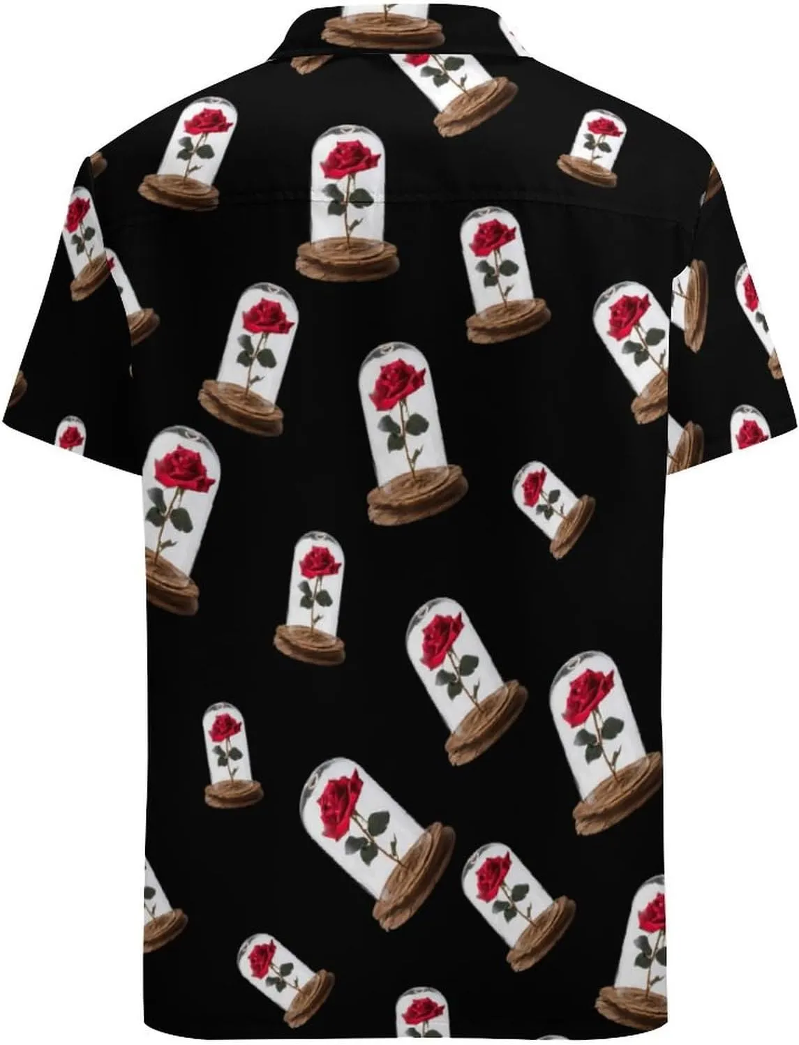 Red Rose Glass Dome Men's Short Sleeve Shirts Casual Novelty Printed Button Down Shirt Summer Tops