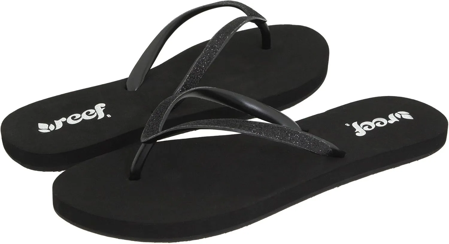 REEF Womens Sandals Stargazer | Glitter Flip Flops for Women With Soft Cushion Footbed | Waterproof (5 M US, Black.Black)