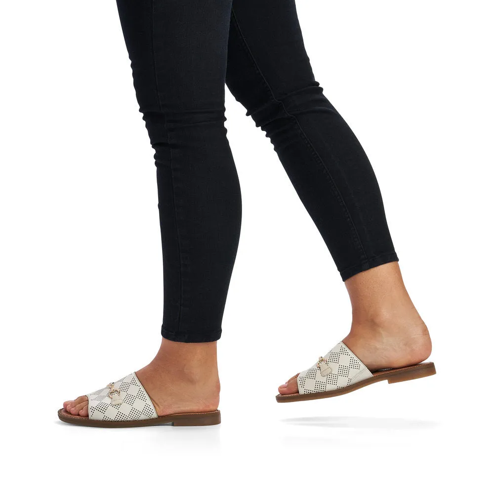 REMONTE - D3670-80 FLAT MULE WITH GOLD DETAIL - CREAM LEATHER