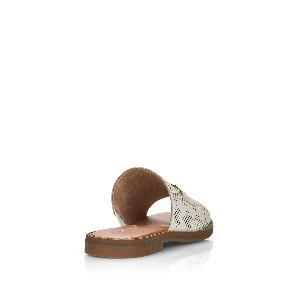 REMONTE - D3670-80 FLAT MULE WITH GOLD DETAIL - CREAM LEATHER