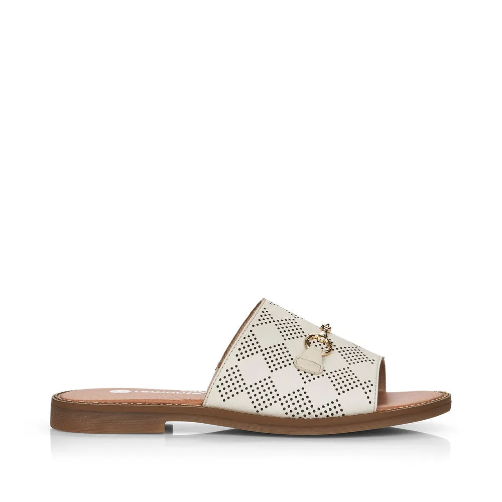 REMONTE - D3670-80 FLAT MULE WITH GOLD DETAIL - CREAM LEATHER