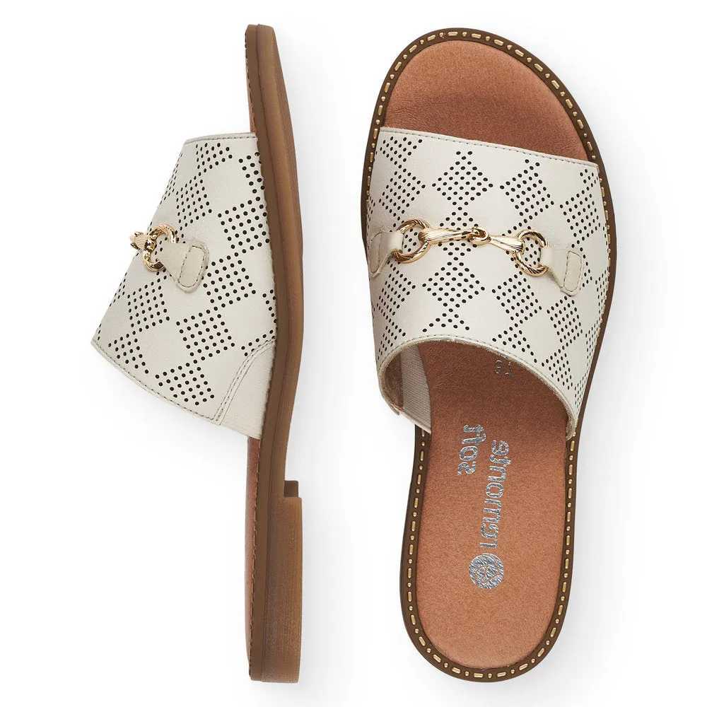 REMONTE - D3670-80 FLAT MULE WITH GOLD DETAIL - CREAM LEATHER