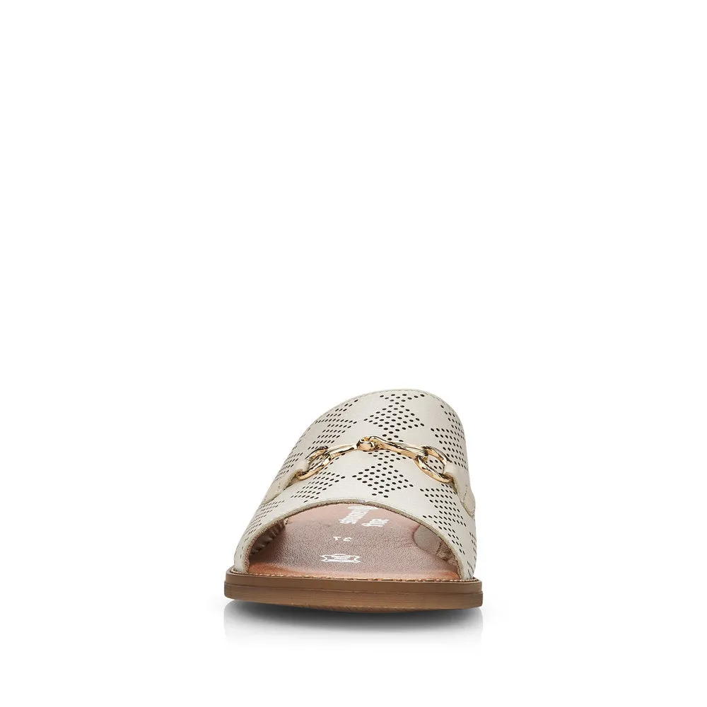 REMONTE - D3670-80 FLAT MULE WITH GOLD DETAIL - CREAM LEATHER