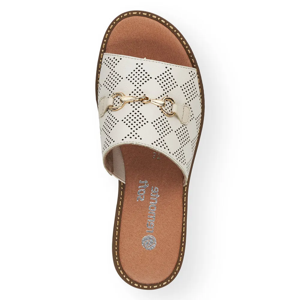 REMONTE - D3670-80 FLAT MULE WITH GOLD DETAIL - CREAM LEATHER