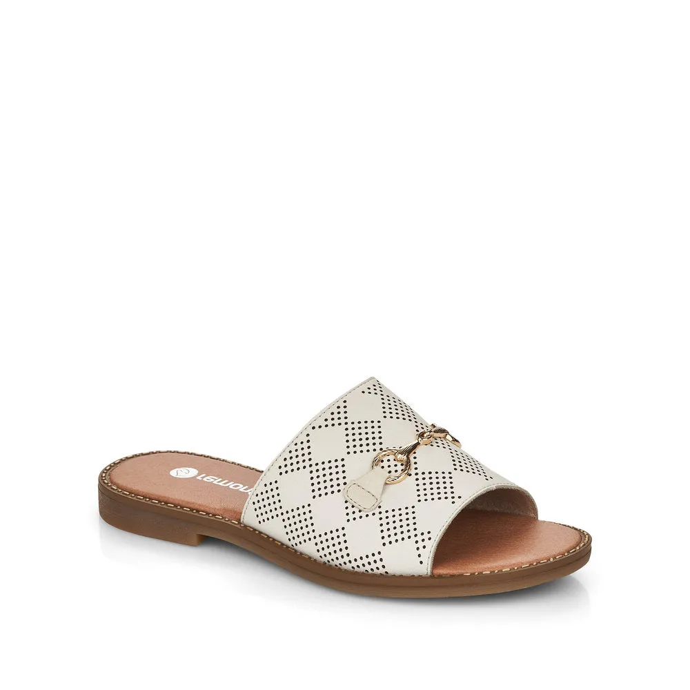 REMONTE - D3670-80 FLAT MULE WITH GOLD DETAIL - CREAM LEATHER