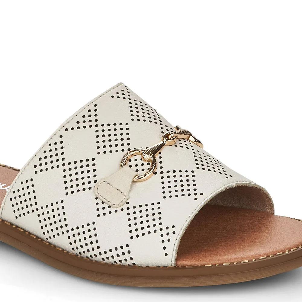 REMONTE - D3670-80 FLAT MULE WITH GOLD DETAIL - CREAM LEATHER