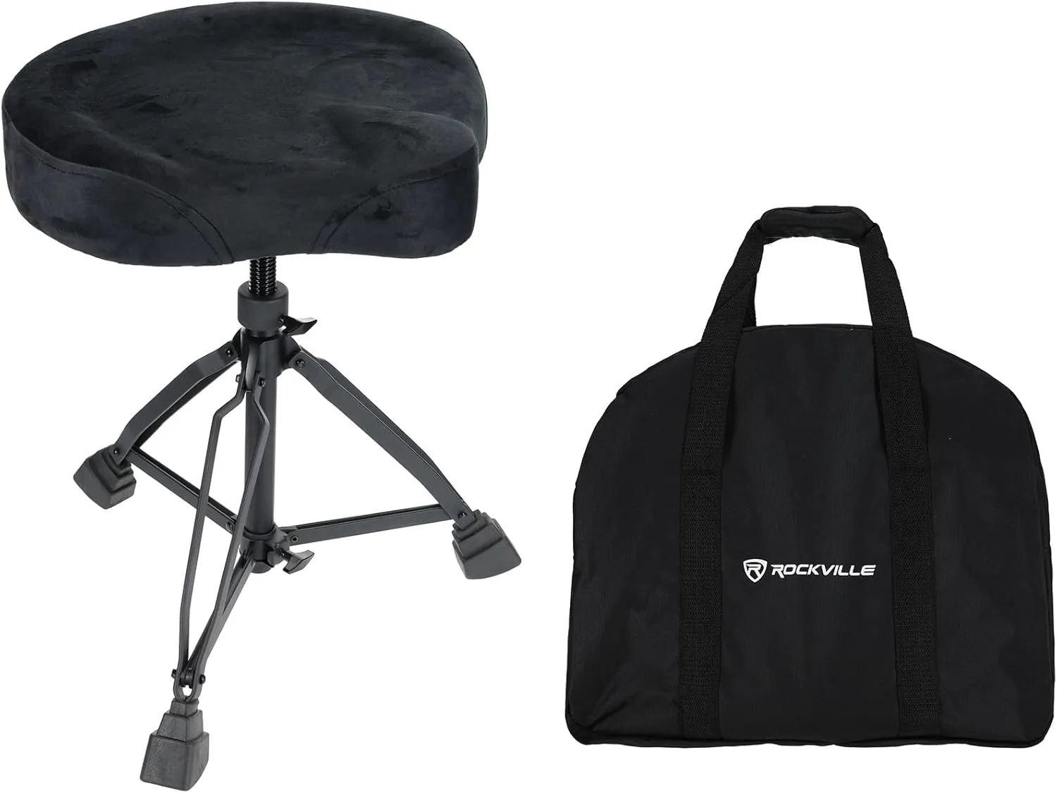 Rockville RDS51 Double Braced Drum Throne, 4" Memory Foam, All Black Finish, Adjustable Height (17.7" 23.6"), Locking Mechanism, Includes Travel Bag, Perfect for Drummers, Live & Studio