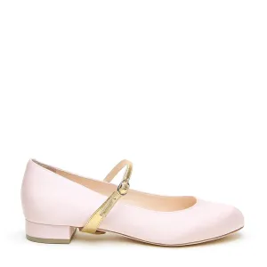 Rose Satin Ballet Flat   Gold Twiggy Strap