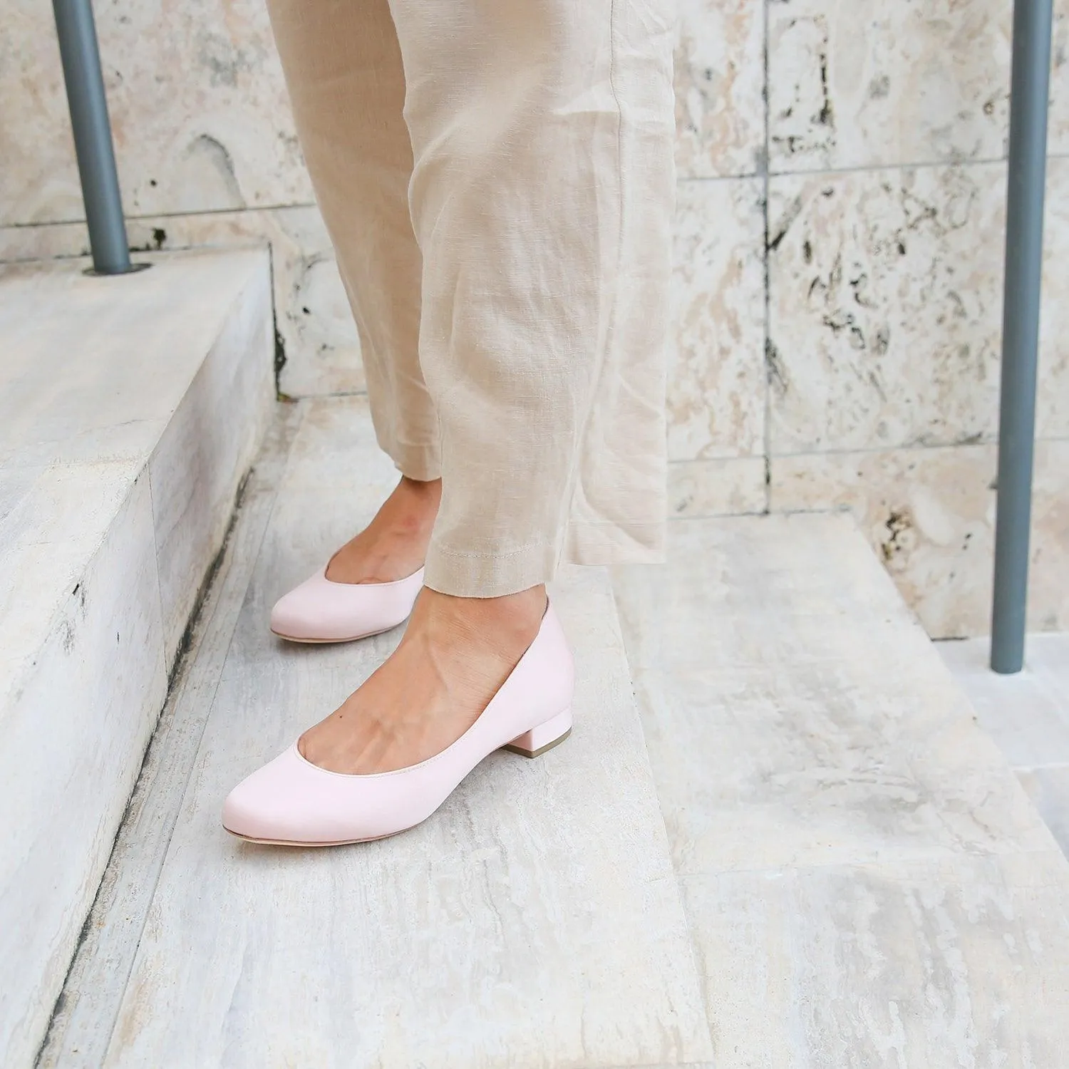 Rose Satin Ballet Flat   Gold Twiggy Strap