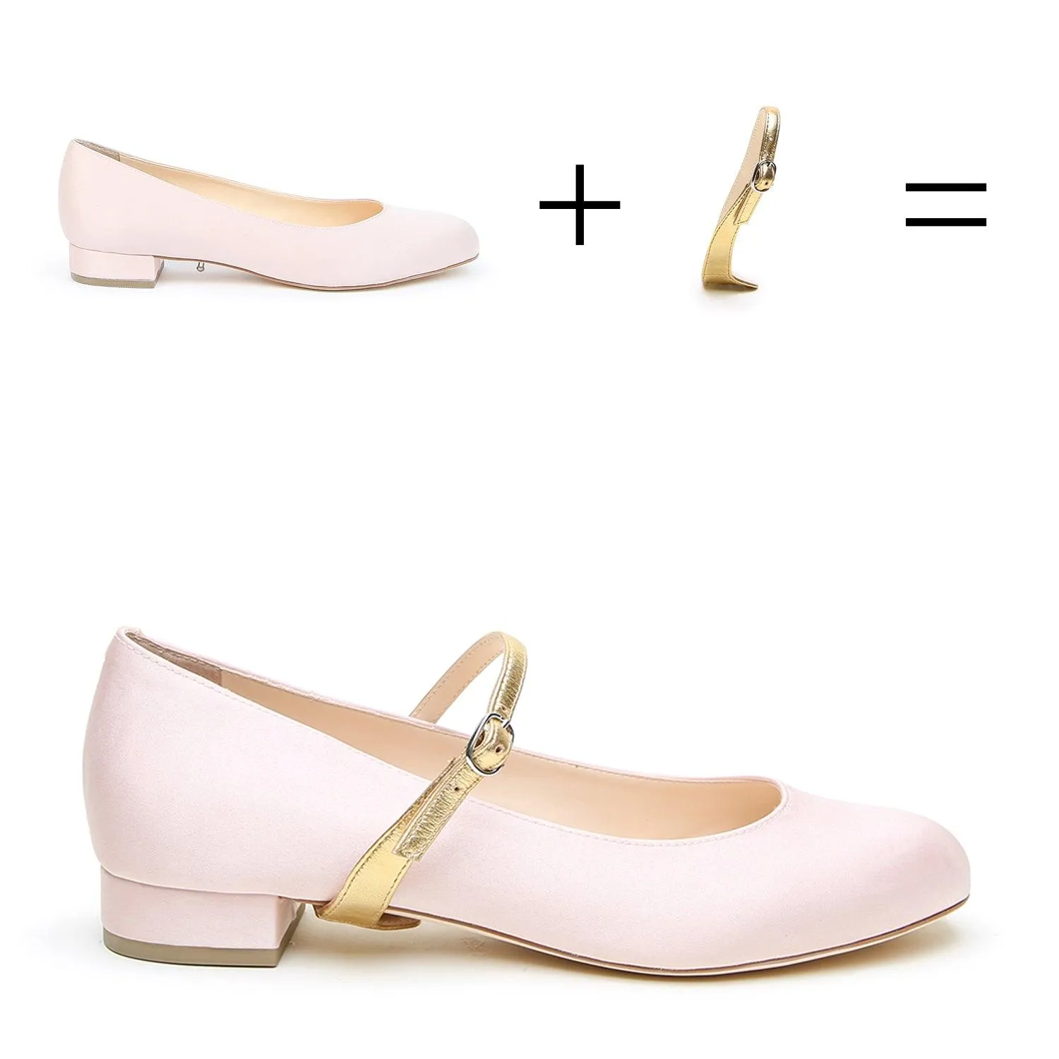 Rose Satin Ballet Flat   Gold Twiggy Strap