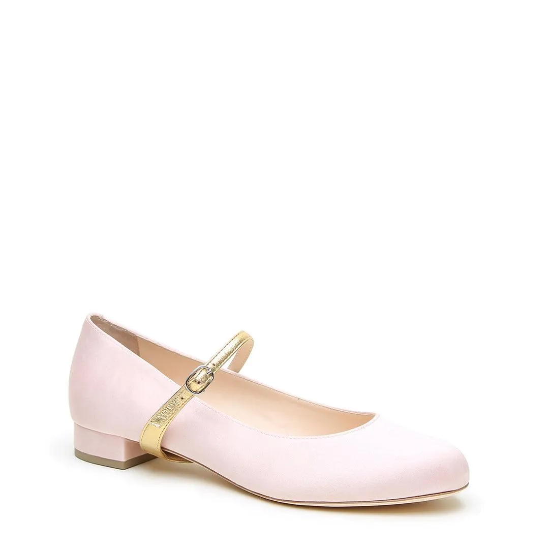 Rose Satin Ballet Flat   Gold Twiggy Strap