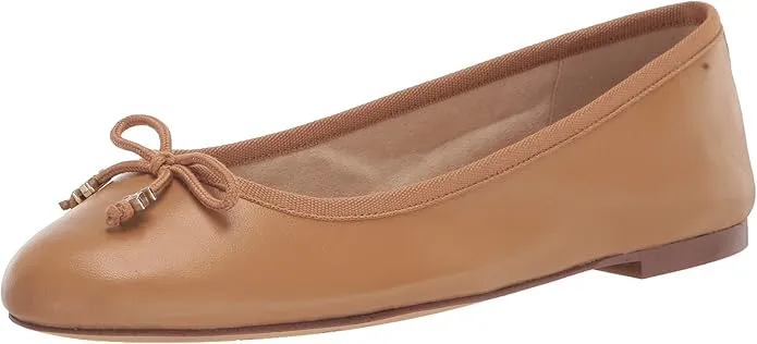 Round Anti-slip Flats Toe Tan Luxe Comprehensive range Felicia Edelman Sam On Ballet Flexible Slip Buff