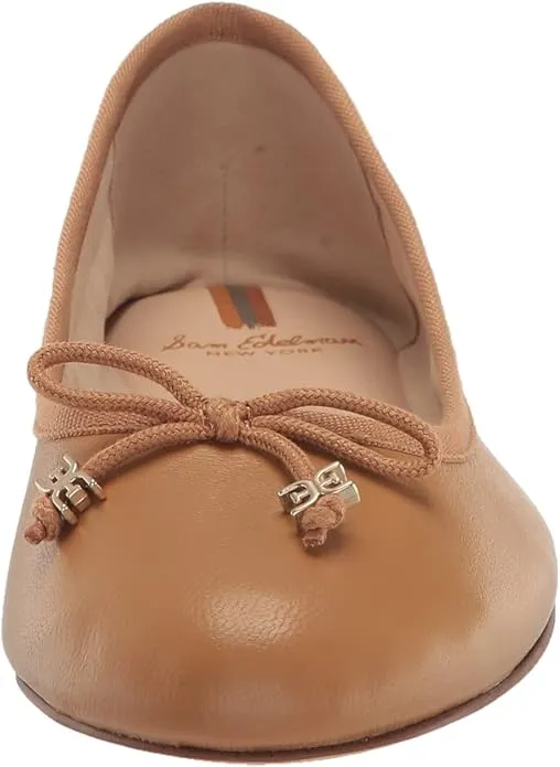 Round Anti-slip Flats Toe Tan Luxe Comprehensive range Felicia Edelman Sam On Ballet Flexible Slip Buff