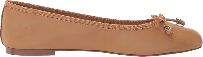 Round Anti-slip Flats Toe Tan Luxe Comprehensive range Felicia Edelman Sam On Ballet Flexible Slip Buff