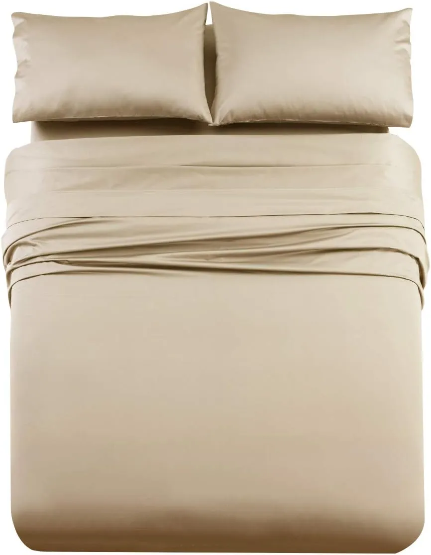 Royal Hotel Bedding Luxury Heavyweight 1000 Thread Count 4pc Bed Sheet Set 100% Cotton Material, Cool - Durable, Soft and Breathable Deep Pocket Sheets in King Size, Linen-Beige