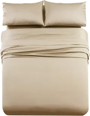 Royal Hotel Bedding Luxury Heavyweight 1000 Thread Count 4pc Bed Sheet Set 100% Cotton Material, Cool - Durable, Soft and Breathable Deep Pocket Sheets in King Size, Linen-Beige