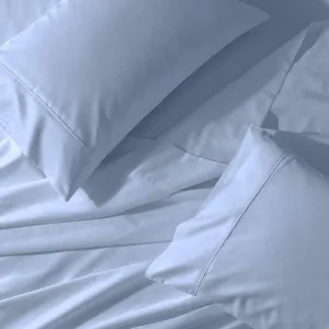 Royal Tradition Cool and Crisp Percale Cotton 4pc Sheet Set (Queen Size, Blue) Made in USA Breathable Classic Bed Sheets