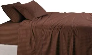 Royal Tradition Damask Striped 600-Thread-Count, 100-Percent Cotton Twin Extra Long XL 3PC Bed Sheets Set, Chocolate