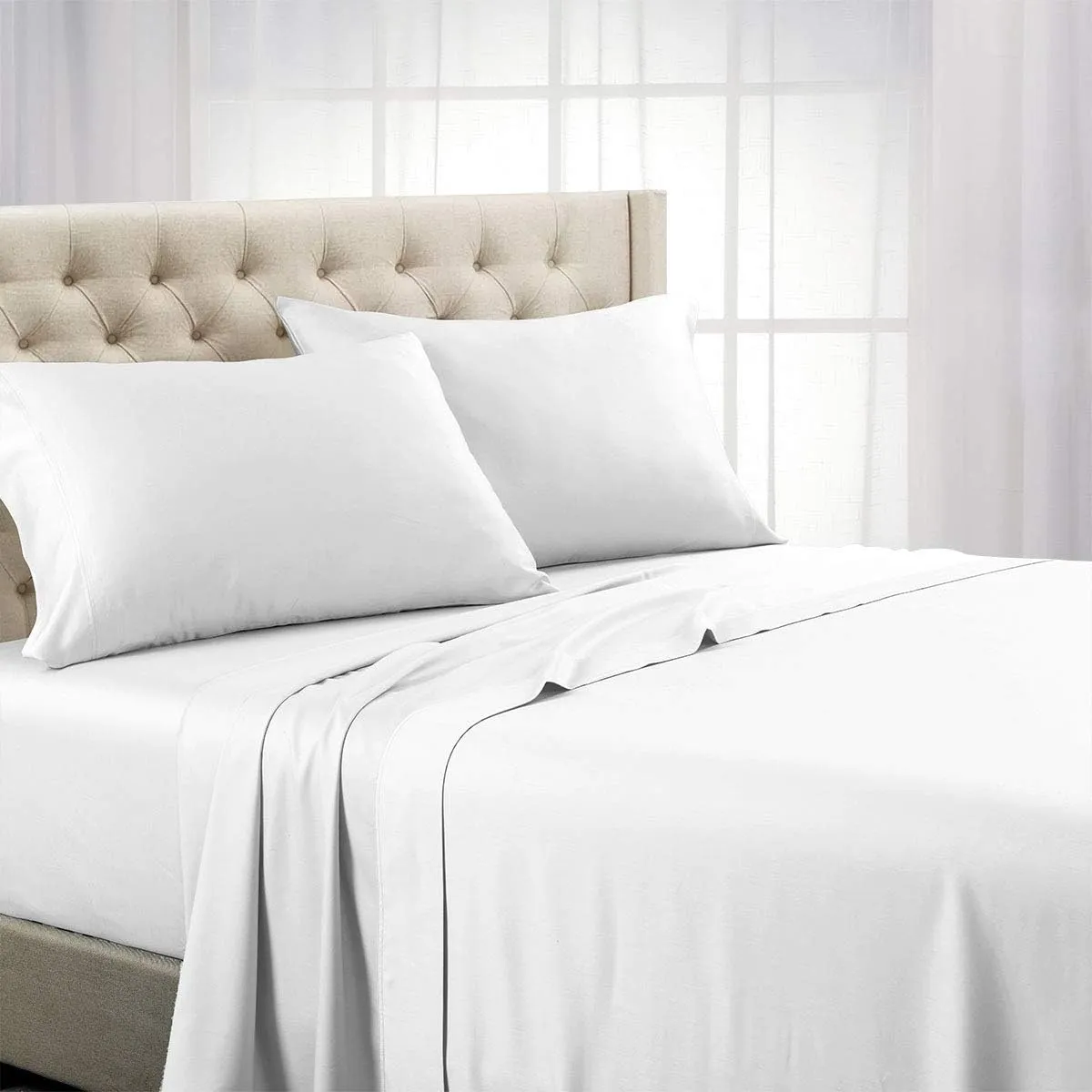 Royal Tradition Solid 600-Thread-Count, 100-Percent Cotton, 22-Inch Super Deep Pocket California King Bed Sheets Set, White