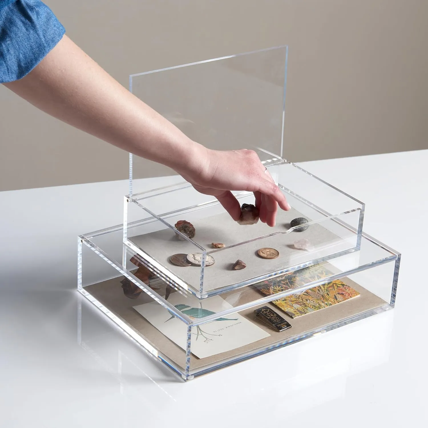 russell hazel Medium Acrylic Flip Box, 9.5” x 6.5”, Desktop Organization, Clear, 1 Count, 98147