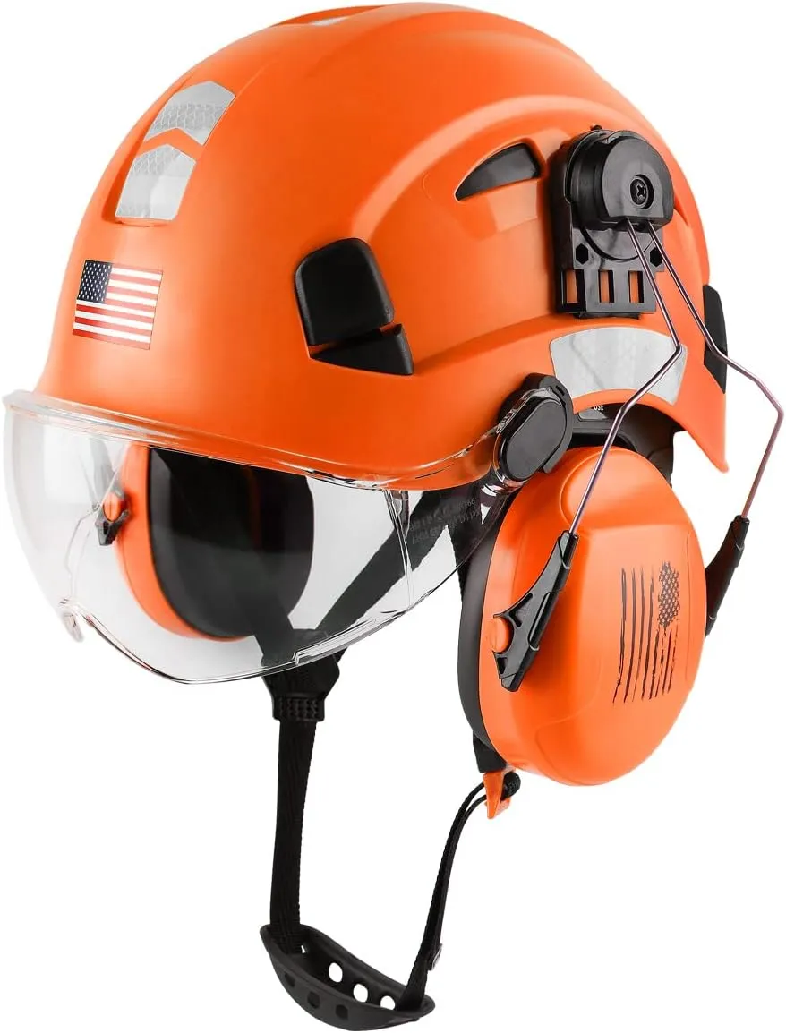 Safety Helmet Hard Hat with Visor and Ear Protection Adjustable Lightweight Vented ABS Work Helmet for Men and Women 6-Point Suspension ANSI Z89.1 Approved Ideal for Industrial & Construction