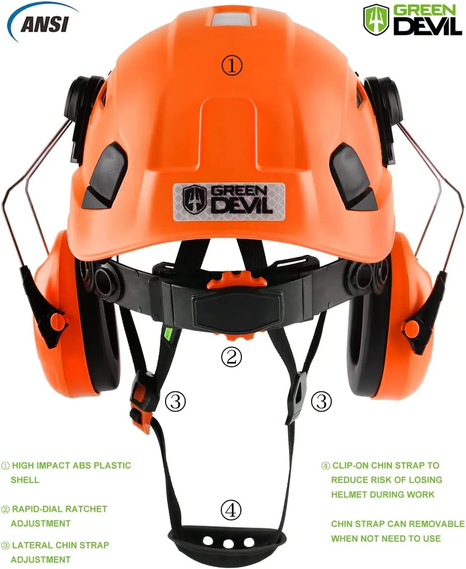 Safety Helmet Hard Hat with Visor and Ear Protection Adjustable Lightweight Vented ABS Work Helmet for Men and Women 6-Point Suspension ANSI Z89.1 Approved Ideal for Industrial & Construction