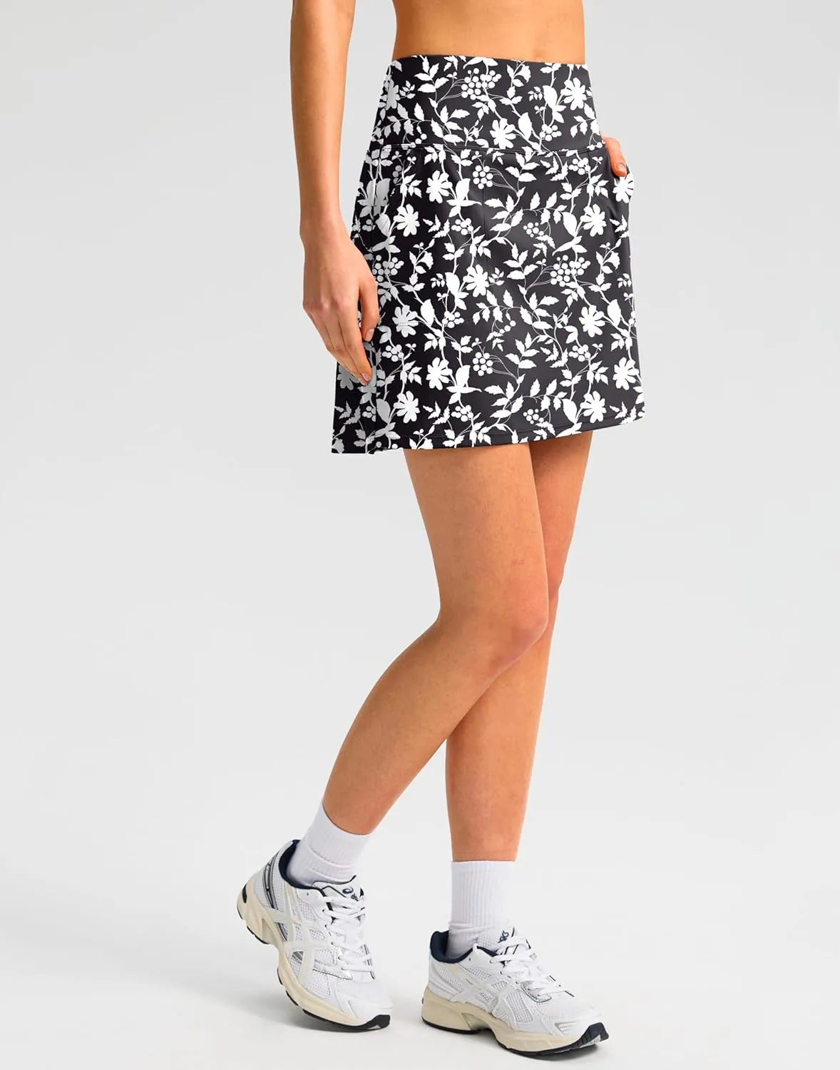 SANTINY 16" Golf Skorts Skirts for Women with 4 Pockets Women's High Waisted Stretchy Tennis Skirt Athletic Skort