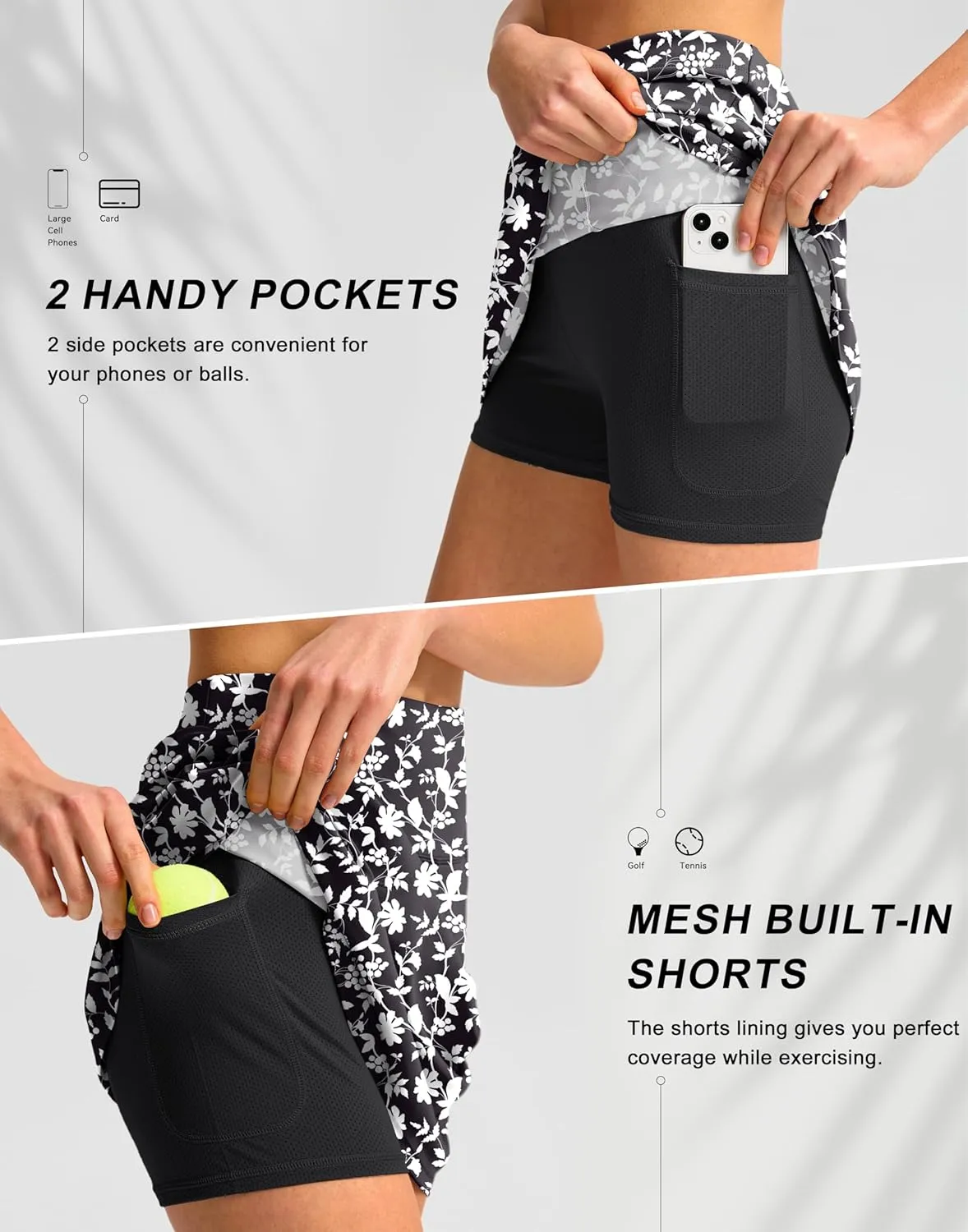 SANTINY 16" Golf Skorts Skirts for Women with 4 Pockets Women's High Waisted Stretchy Tennis Skirt Athletic Skort