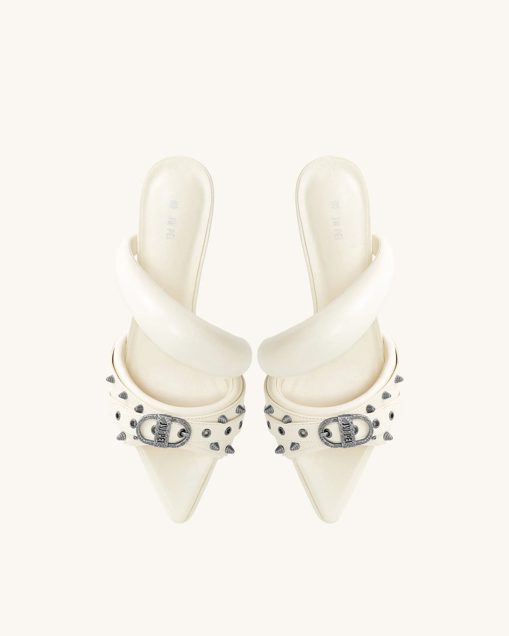 Sara  Studded Mule - White