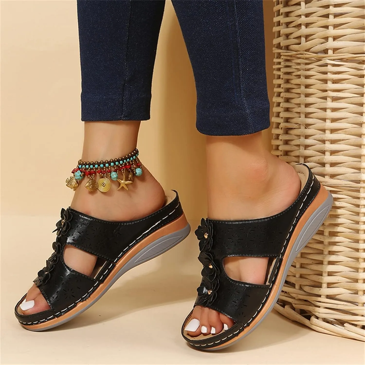 SBGMoSJ Womens Plantar Fasciitis Shoes Orthopedic Diabetic Walking Shoes Walking Sandals Women Red Sandals for Women Wedge Brown Leather Sandals Womens Block Heel Sandals